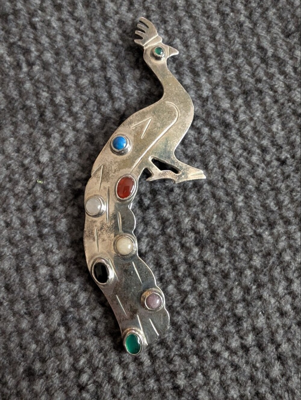 Vintage 925 Sterling Silver turqoise Amber Peacock Gem Stones